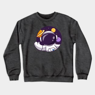 Cute Astronaut Waving Hand In Space Hole Cartoon Crewneck Sweatshirt